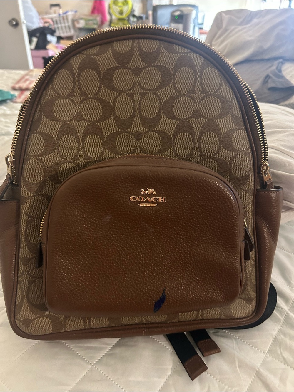 Coach Brown Signature Canvas & Leather Backpack